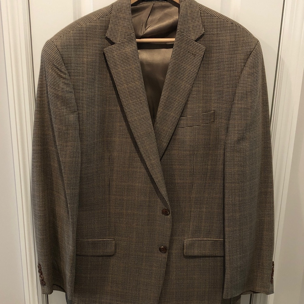 Ralph Lauren Unisex Wool Blazer Jacket Men 48L Brown Houndstooth Plaid 2 Button